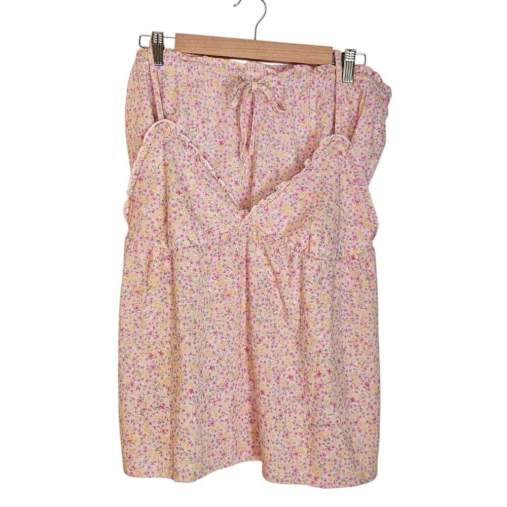 Laura Ashley Set Pink Floral Pajama Tank & Shorts Cottagecore Size XL